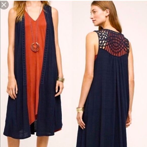 Saturday Sunday blue macrame duster best/cardigan - Picture 1 of 6